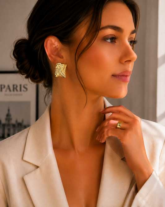 Boucles d’Oreilles Rosa Dorées en Acier Inoxydable
